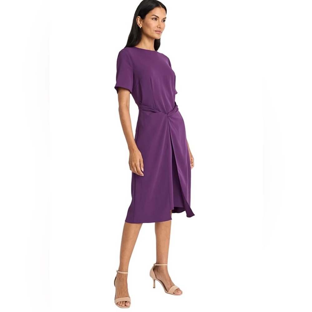 Plum Tone Asymmetrical A/ line Midi Dress With Side Twist.